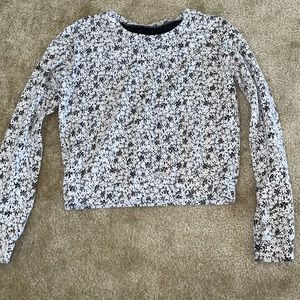Floral looking pattern crop long sleeve sweat shirt